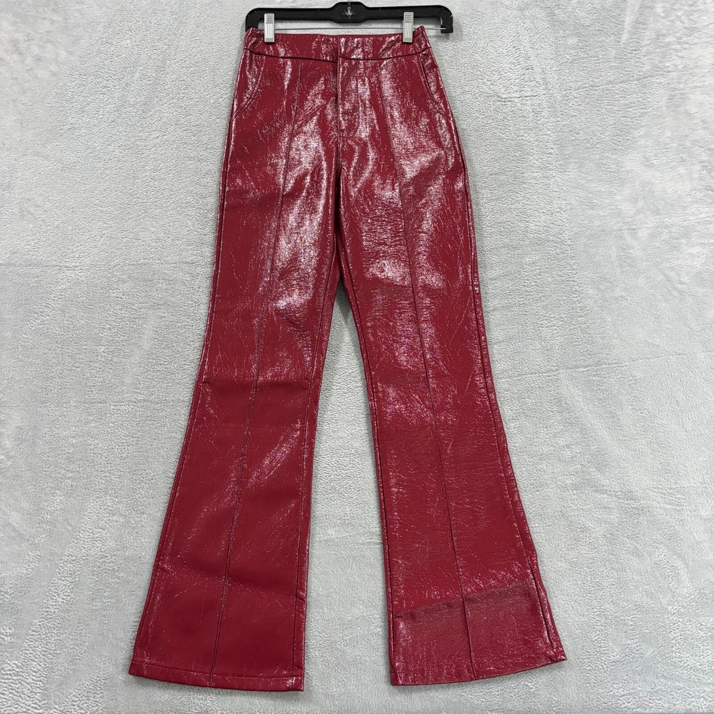 Princess Polly Pants Womens 0 Coated Red Faux‎ Leather Wide Leg Y2K Retro